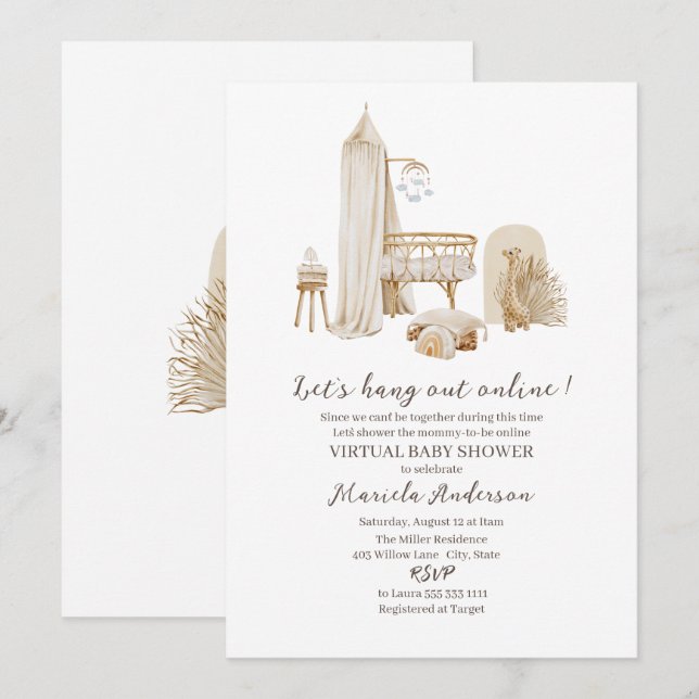 Neutrales Boho Kinderzimmer Mobile Baby Sh Einladung (Vorne/Hinten)