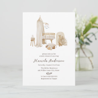Neutrales Boho Kinderzimmer Mobile Baby Shower Einladung