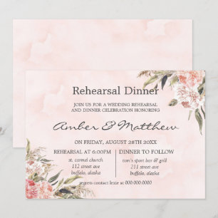 Neutrales Boho Pink Peony Pampas Probe Dinner in Einladung