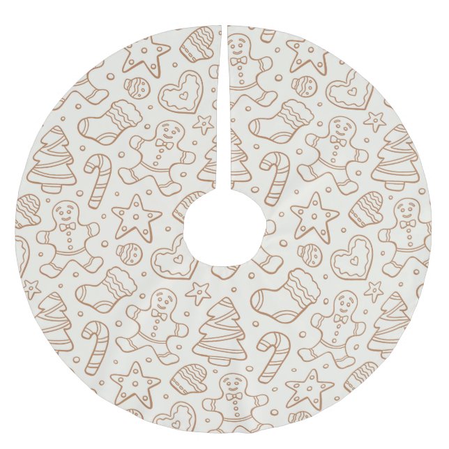 Neutrales Boho-Weihnachts-Gingerbread-Mann-Beige Polyester Weihnachtsbaumdecke (Vorderseite)