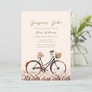 Neutrales Bonjour Bébé Floral Fahrrad Baby Shower Einladung