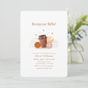Neutrales Bonjour Bébé Kaffee Brunch Babyparty Einladung