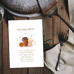 Neutrales Bonjour Bébé Kaffee Brunch Babyparty Einladung