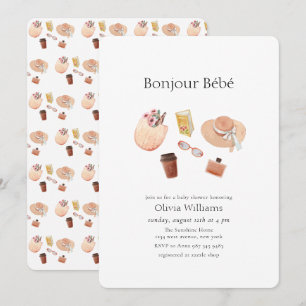 Neutrales Bonjour Bébé Kaffee Picknick Baby Shower Einladung