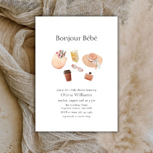 Neutrales Bonjour Bébé Kaffee Picknick Baby Shower Einladung