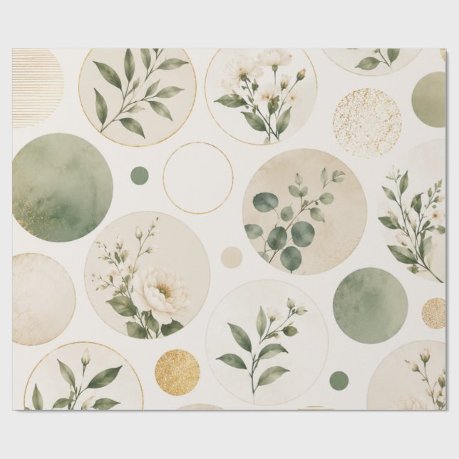 Neutrales botanisches Kreis-Muster  Geschenkpapier (Flach)