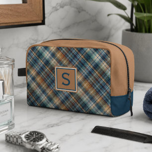 Neutrales Braun Beige Türkis Blau Karo Tartan Must Waschbeutel