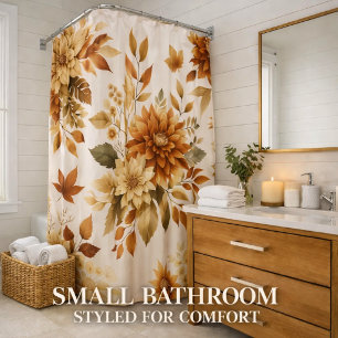 Neutrales Bronze-Creme-Braun-Blumen-Badezimmer   Duschvorhang