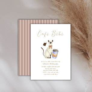 Neutrales Café Bébé Katze Kaffee Babyparty Einladung
