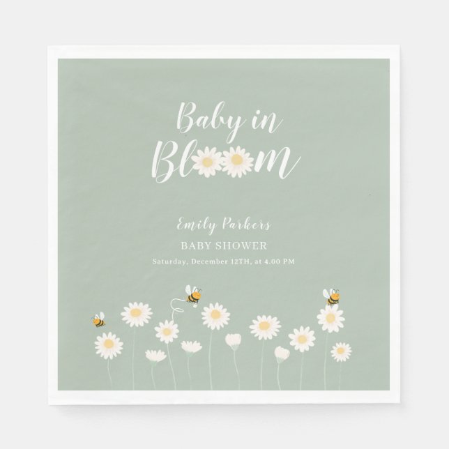 Neutrales Daisy Floral Baby im Blutzellen Serviette (Vorderseite)