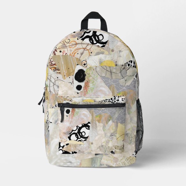 Neutrales Elegantes Abstractes Collage-Design Bedruckter Rucksack (Vorderseite)