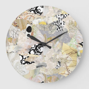 Neutrales Elegantes Abstractes Collage-Design Große Wanduhr
