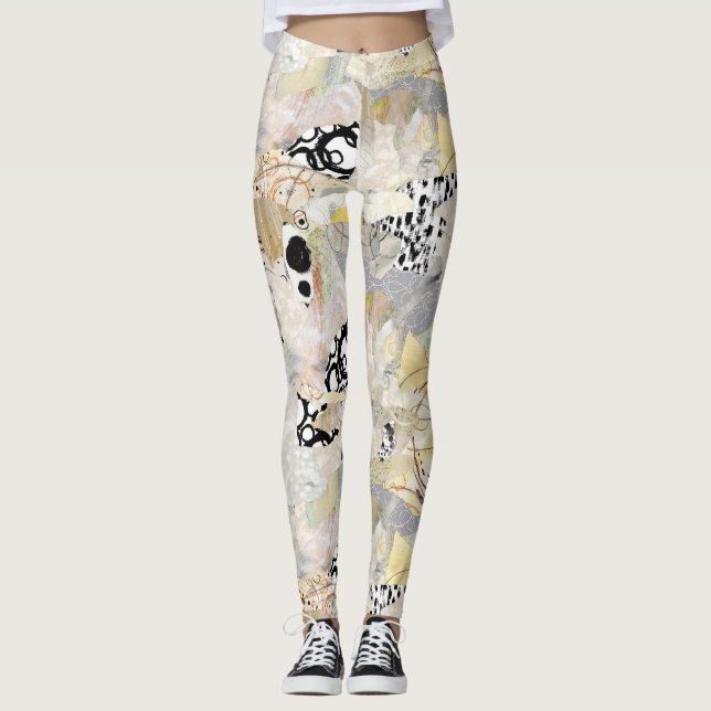 Neutrales Elegantes Abstractes Collage-Design Leggings (Vorderseite)