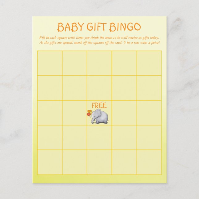 Neutrales Elephant Baby Shower Baby Geschenk Bingo Flyer (Vorne)