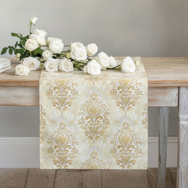 Neutrales Elfenbeintisch-Artistisches Damasketmust Großer Tischläufer (Neutral Ivory Table Runner Artistic Damask Pattern)
