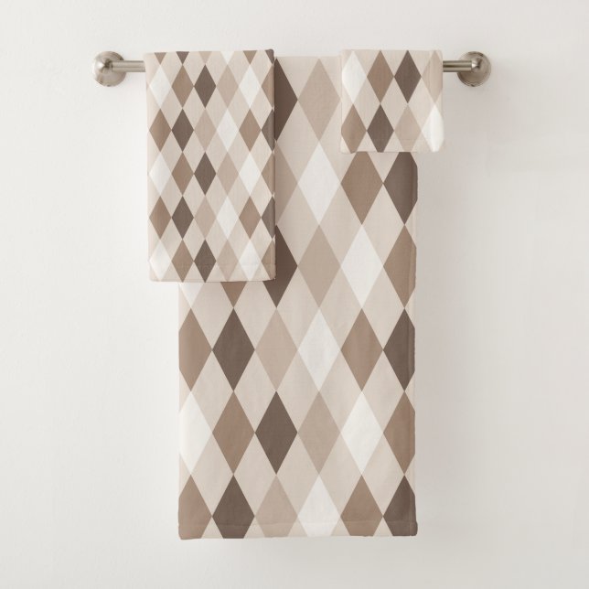 Neutrales Erdbraun Harlekin-Diamant  Badhandtuch Set (Insitu)