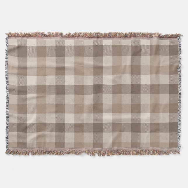 Neutrales Erdbraun Kariertes Gingham Karomuster  Decke (Vorderseite)