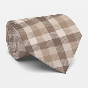 Neutrales Erdbraun Kariertes Gingham Karomuster Krawatte