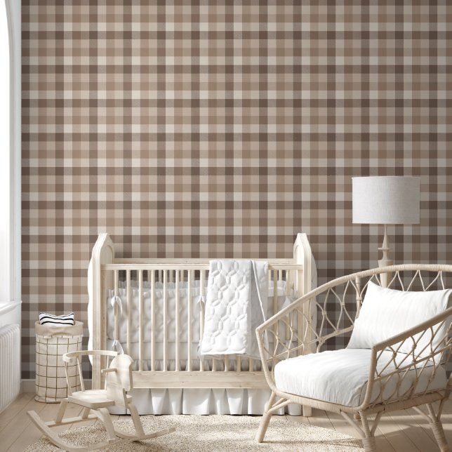 Neutrales Erdbraun Kariertes Gingham Karomuster  Tapete (Kinder)