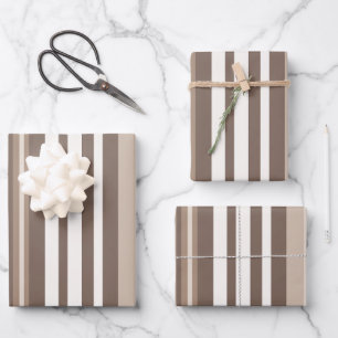Neutrales erdige Streifenmuster-Design Geschenkpapier Set