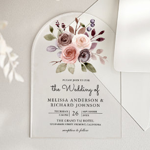 Neutrales erdige Taupe-Blumenhochzeit Acryleinladungen