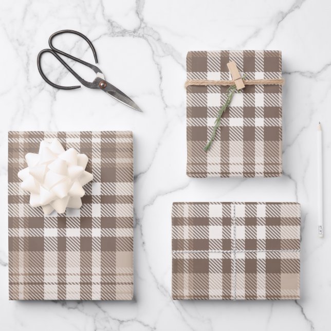 Neutrales Erdtön Plaid Tartan Design  Geschenkpapier Set (Vorderseite)