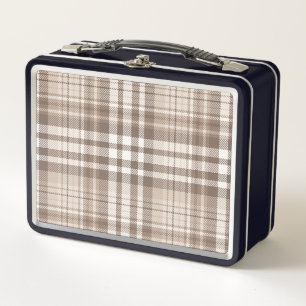 Neutrales Erdtön Plaid Tartan Design Metall Brotdose