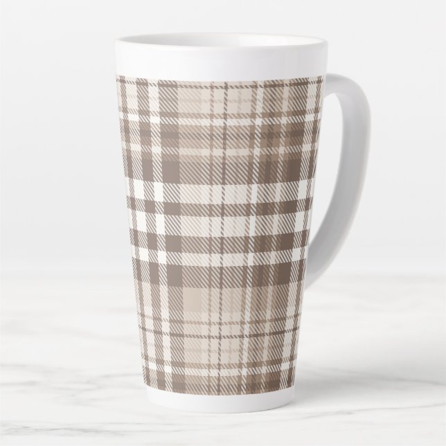 Neutrales Erdtön Plaid Tartan Design  Milchtasse (Rechte Ecke)