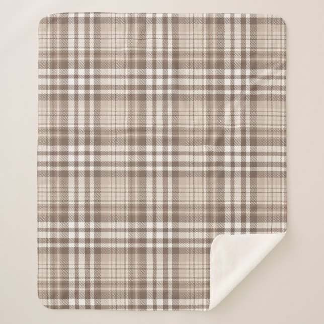 Neutrales Erdtön Plaid Tartan Design  Sherpadecke (Vorderseite)