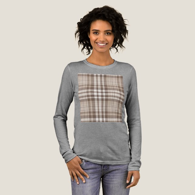 Neutrales Erdtön Plaid Tartan Design  Tri-Blend Shirt (Volle Vorderseite)