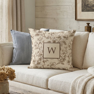 Neutrales florales Monogramm Vintage Kissen