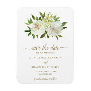 Neutrales Florales Weiß Elfenbein Gold Save the Da Magnet