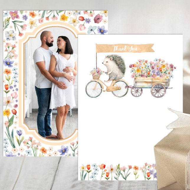 Neutrales Foto Vielen Dank - Igel Baby Dusche Dankeskarte (Photo Baby Shower Thank You Card)