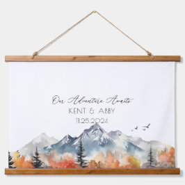 Neutrales Gebirgswasser Hochzeitsbuch Wandteppich Mit Holzrahmen