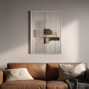 Neutrales Geometrisches Abstrakt in Gold Leinwanddruck