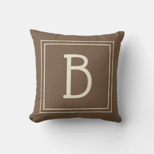 Neutrales gerahmtes Monogramm Initial Modern Braun Kissen