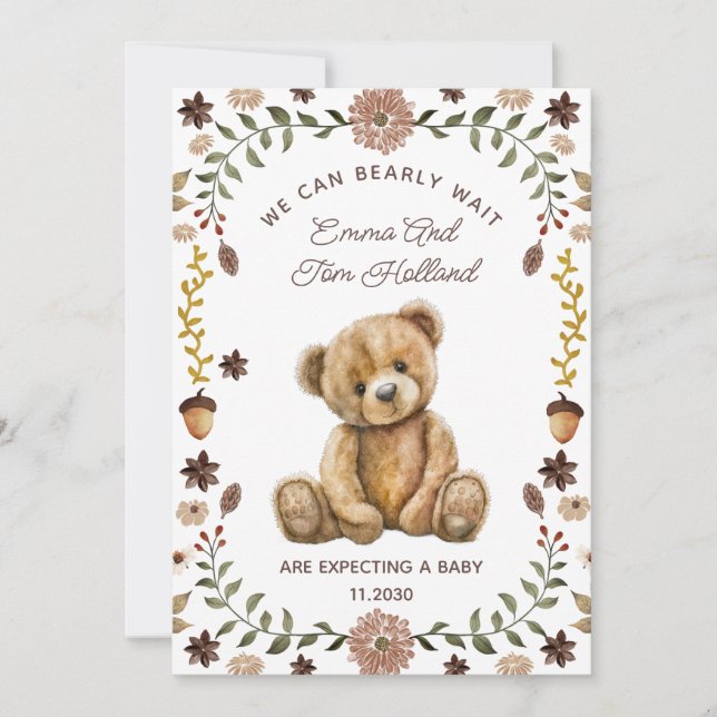 Neutrales Geschlecht der Teddy Bear Schwangerschaf Ankündigung (Vorderseite)