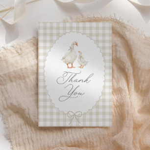 Neutrales Gingham-Alberner-Gans-Baby-Party Dankeskarte