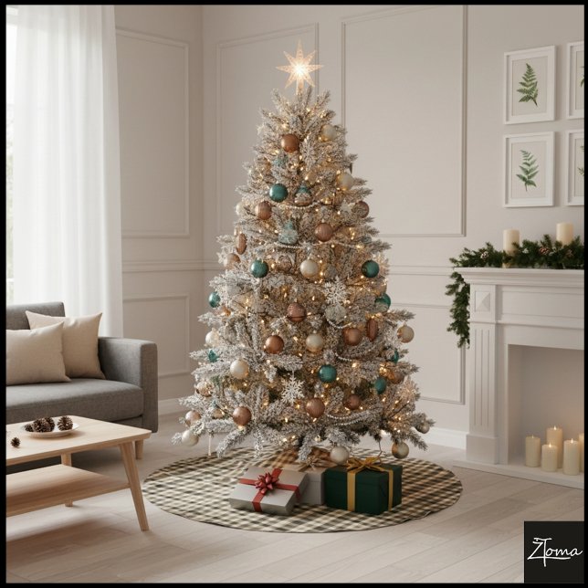 Neutrales Gingham Beige Braun Karomuster Klassiker Polyester Weihnachtsbaumdecke (Von Creator hochgeladen)