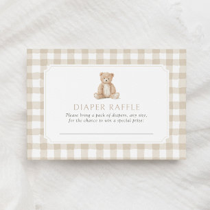 Neutrales Gingham-Teddybär-Windel-Raffle-Ticket Begleitkarte