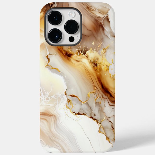 Neutrales Gold- und Beige-Marmor-Tintenkleckse-Mus Case-Mate iPhone Hülle (Rückseite)