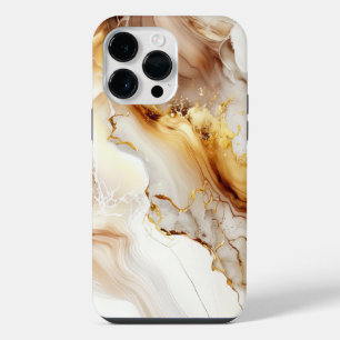 Neutrales Gold- und Beigemer-Marmor-Tuschwaschmust iPhone 14 Pro Max Hülle
