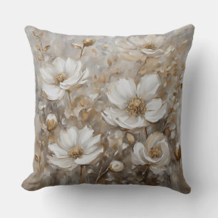 Neutrales Grau Beige Taupe Aquarell-Blumenmuster Kissen