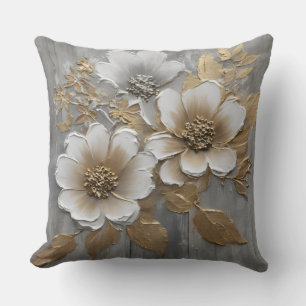 Neutrales Grau und Gold Farmhouse Blumenmuster Kissen