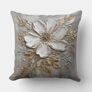 Neutrales Grau Weiß Gold Farmhouse Floral Kissen