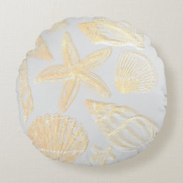 Neutrales Grey Tan Beige Seashell Muscheln Beach H Rundes Kissen