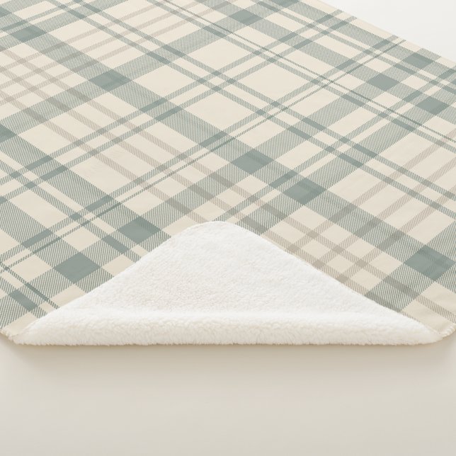Neutrales Grün Beige Karo Sherpadecke (3/4)