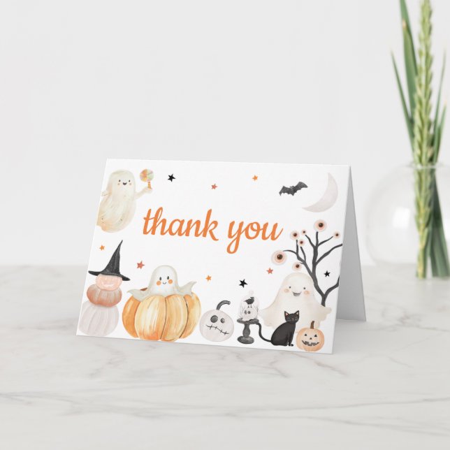 Neutrales Halloween Little Boo Baby Shower Dankeskarte (Vorderseite)