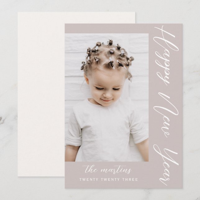 neutrales Happy New Year Foto Feiertagskarte (Vorne/Hinten)