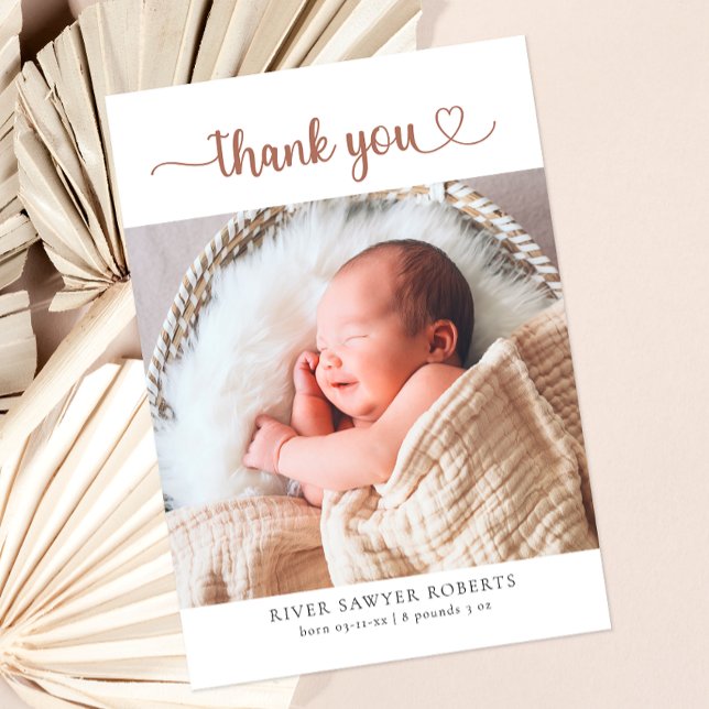 Neutrales Heart Script Foto Baby Danke Karte (Baby Photo Thank You Card)